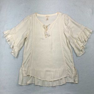 Matilda Jane Boho Blouse Top Womens Small Ivory Ruffles Flowy Cottage Preppy